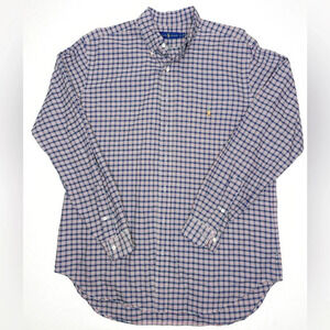 Polo Ralph Lauren Classic Oxford Shirt Men’s Plaid‎ Blue Label Size LT Cotton